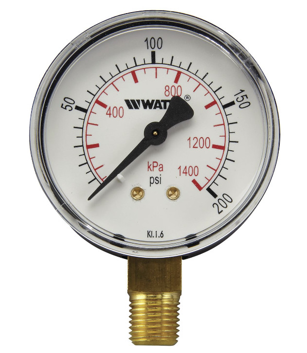 Side-Mount Watts PG15L25 Side Dial Pressure Gauge 2.5 Inch 0-200 psi Glycerin Filled